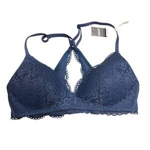 NWT Aerie Blue Lace Racerback Bralette Deep V Plunge Size 32B